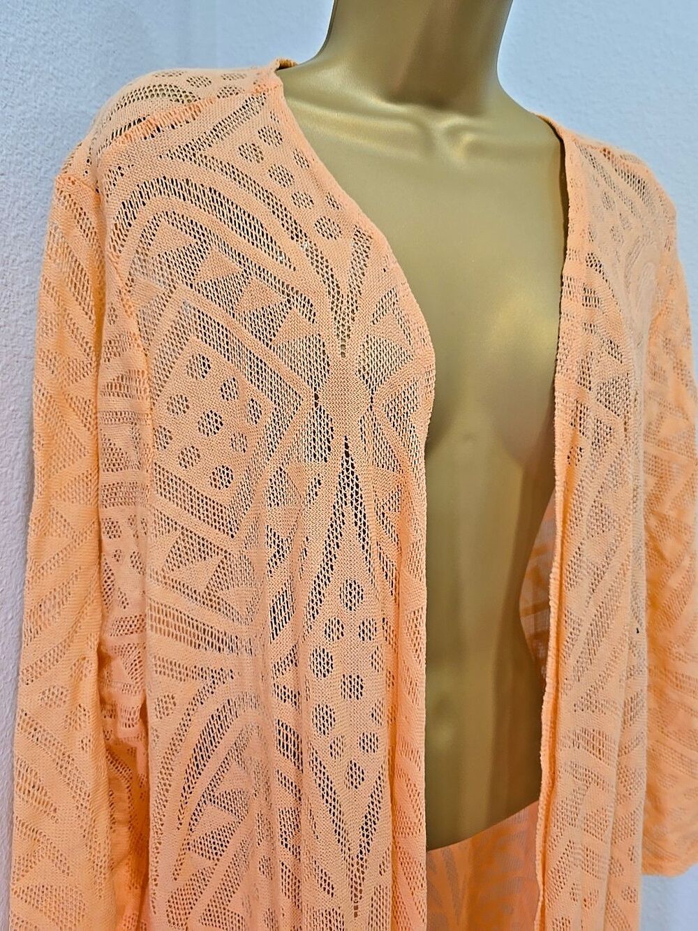 Torrid Peach Lace Duster Cover Up Cardigan Sheer XL 18 Boho Fairy Summer Beach
